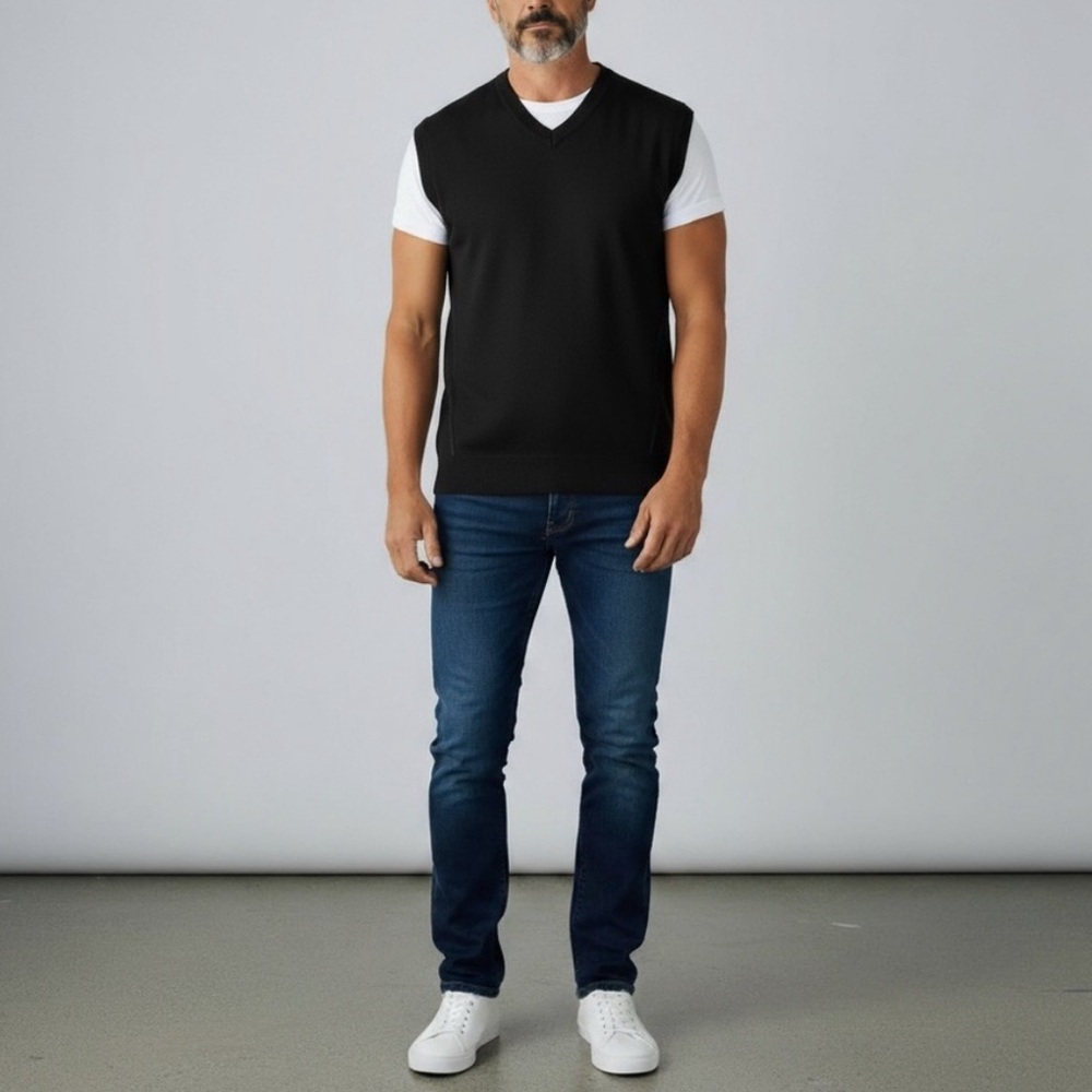 Alan Flusser Black Men’s Merino Wool Sweater Vest NWT Size Medium